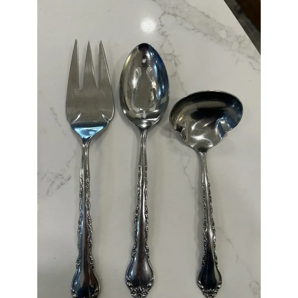 Vtg International‎ GIGI Stainless 1972 Deluxe Meat Fork Slotted Spoon Soup Ladle